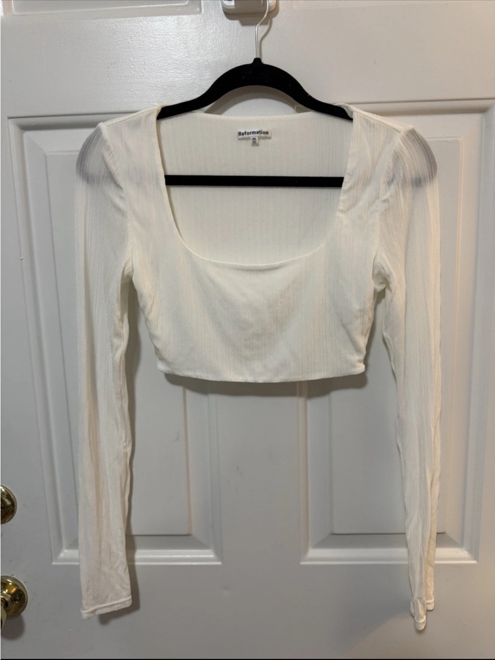 Reformation White Long Sleeves Cropped Knit Top Size XS